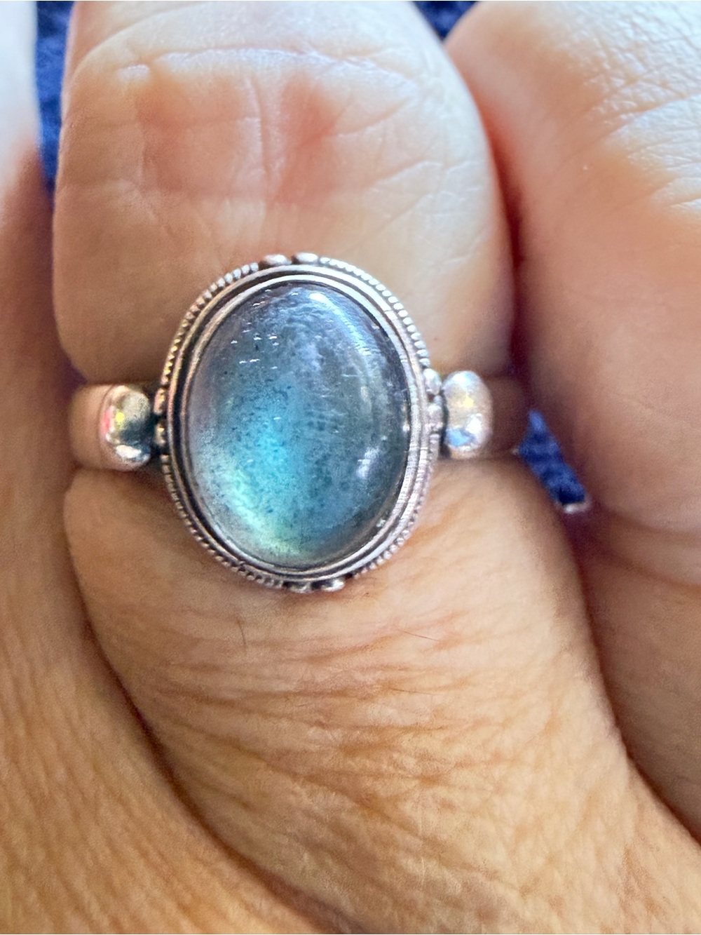 Vintage 925 Sterling Silver Labradorite Statement Ring - Size 9